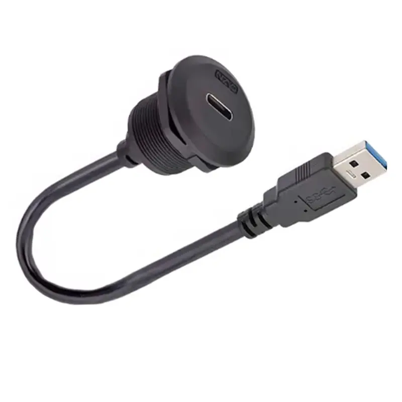 Panel Female Socket With Front Installation Male Straight Plug With Thread USB3.0 Circular Connector 30Cm Length