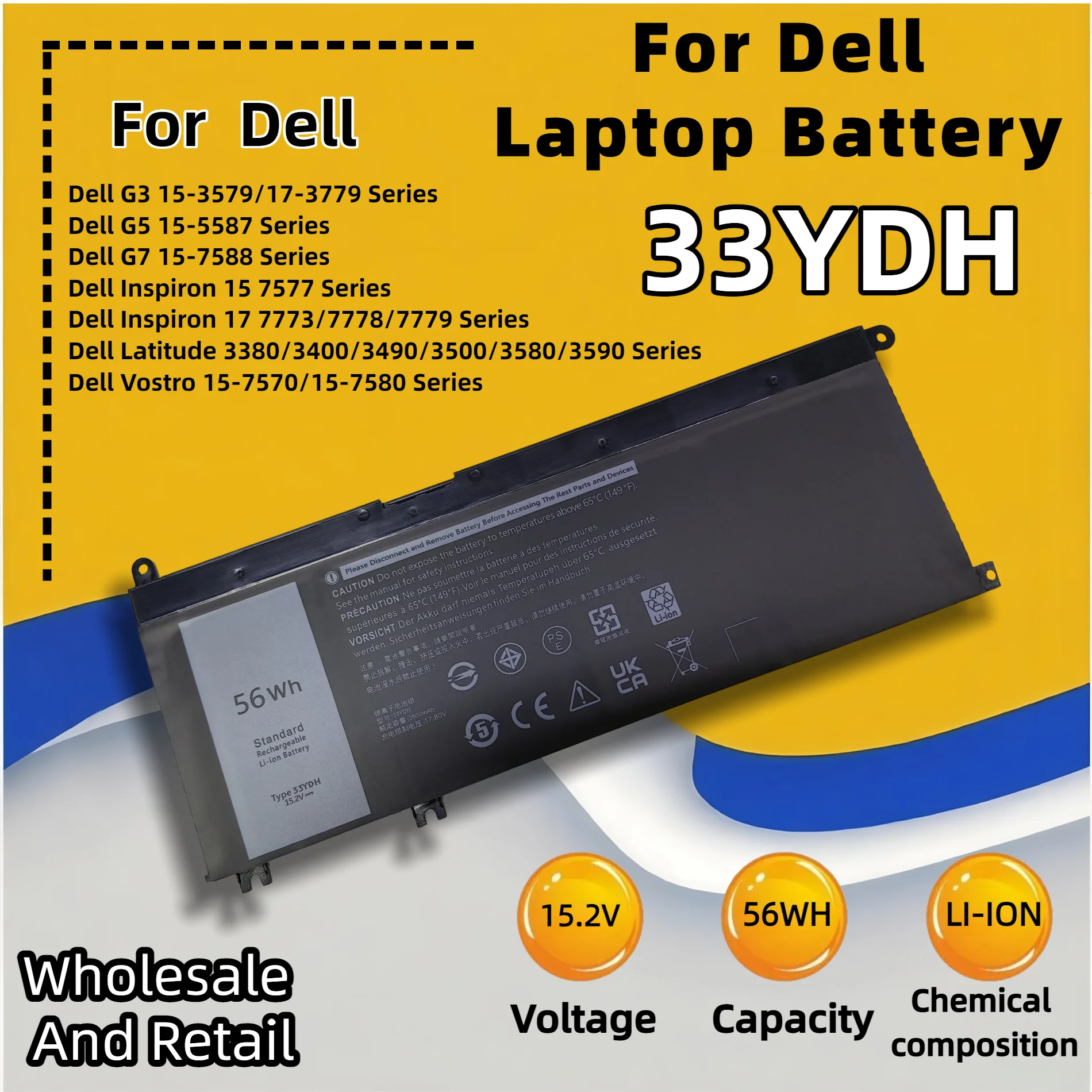FRLESUI 33YDH Laptop Battery For Dell Inspiron 15PD Series (Ins 15PD-1762BL,  Ins 15PD-1865W, Ins 15PD-7765BR Ins 15PD-8745BR, )
