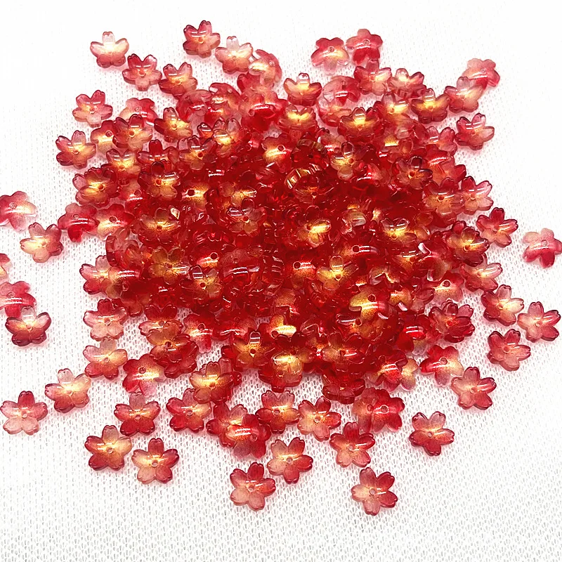11mm 30pcs Cute Multicolored Cherry Blossom Middle Hole Glass Beads for Jewelry Making Necklace Hairpin Spacer Bead DIY Material