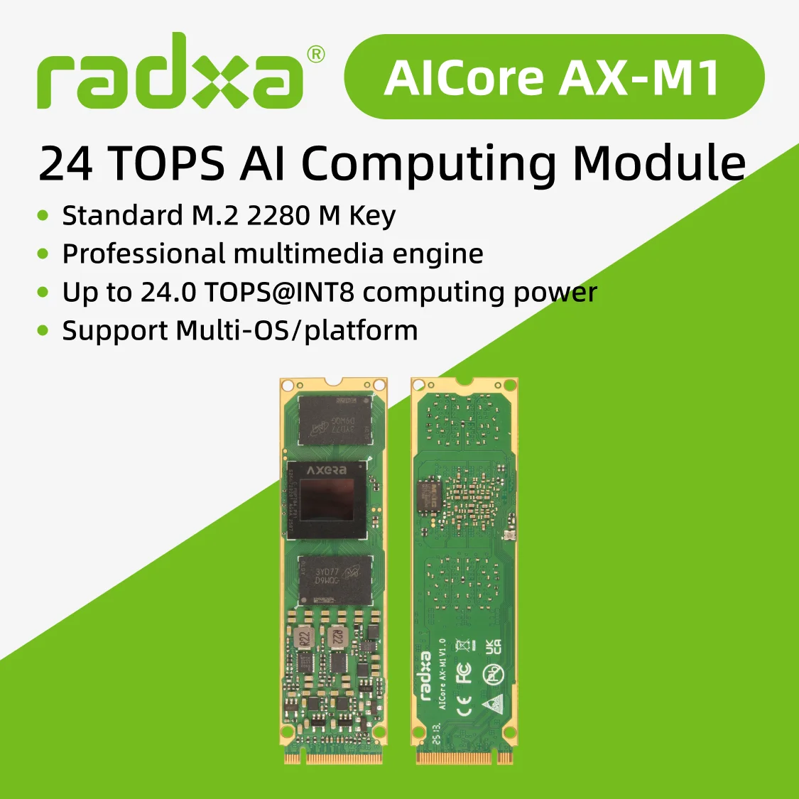 Radxa AICore AX-M1 AI Acceleration Module Built-in Axera AX8850 24TOPS INT8 Computing Power 8GB RAM Intelligent Development Boar