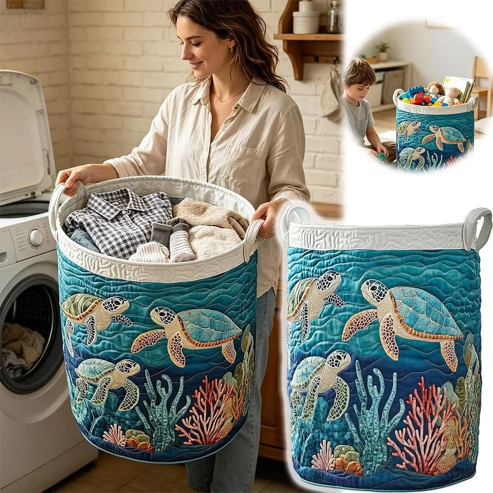 New Boho Quilted Laundry Basket Large Capacity with Handles Laundry Hamper Soft Floral Fabric Storage Basket Home Decor view 5