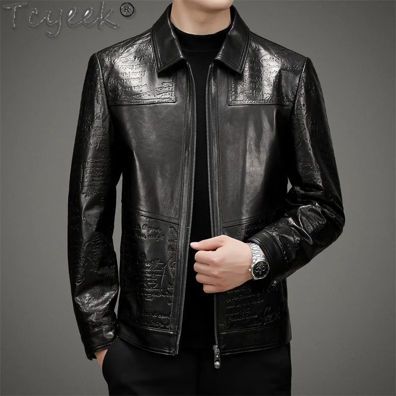 Tcyeek Genuine Leather Jacket Men Business Casual Top Layer Sheepskin Coat Spring Autumn Clothes 2025 Mens Jackets Jaqueta Couro