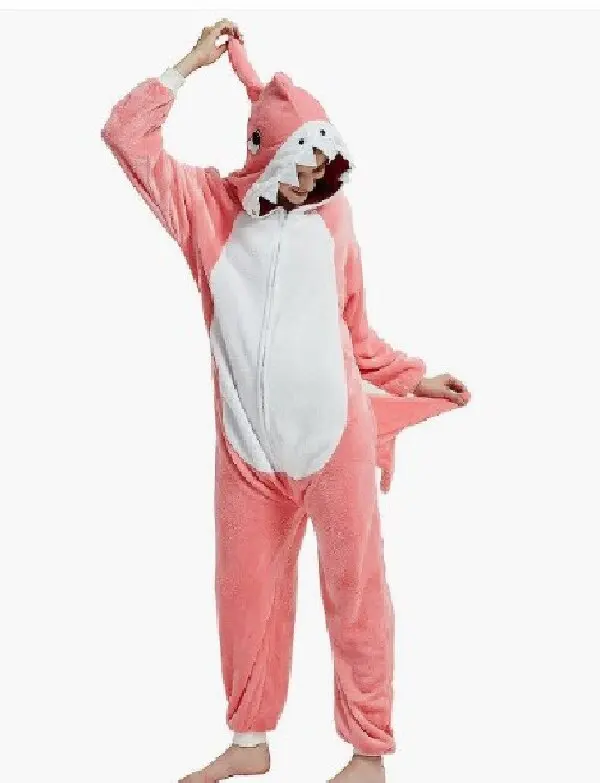 

Anime Adult Pink Shark Cosplay Halloween Costumes Onesies Nightgown Xmas Carnival Funny Pajamas Kigurumi