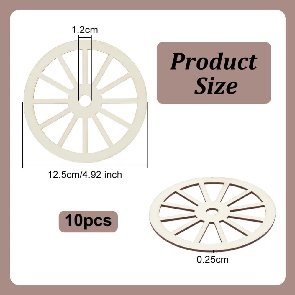 10pcs Unfinished Wood Wheel 4.9 Inch Blank Wood Slices 2.5mm Thick Train Car Wheel Wooden Pieces Wooden Cutouts Unfinished