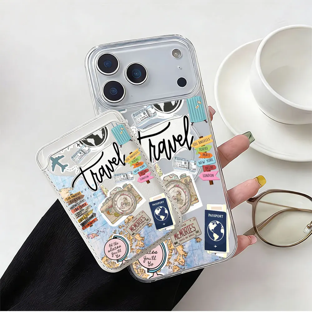 

Fashion Tourism Label For Magsafe wallet Magnetic Card holder Phone Case For iPhone 16 13 16 15 12 14 17 Pro Max 16E Plus Cover