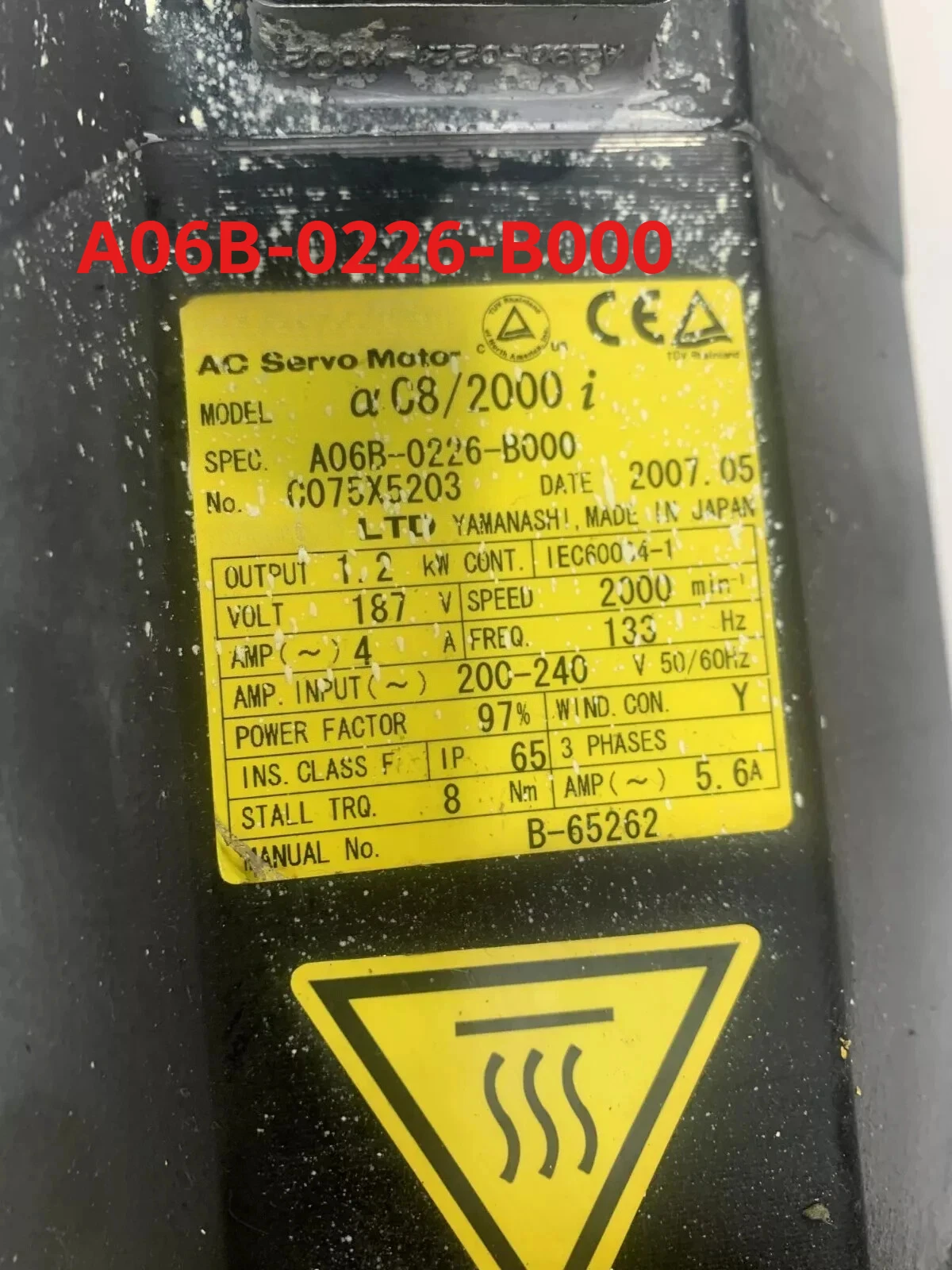 

Used For Fanuc A06B-0226-B000 Servo Motor A06B-0226-B000