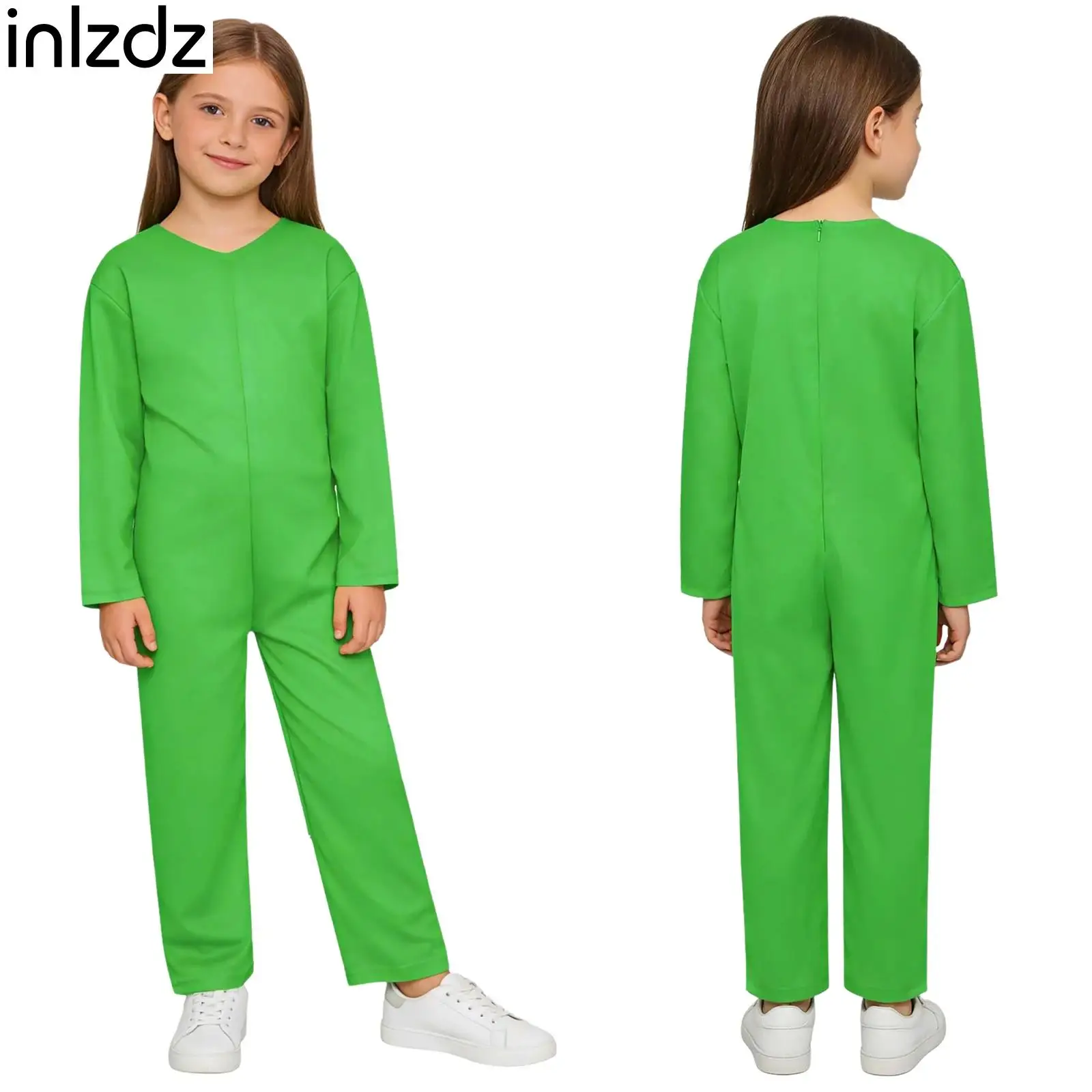 

Kids Festival Party Cosplay Stage Performance Costumes Soft Solid Color Base Jumpsuit Boys Girls Long Sleeve One Piece Bodysuit