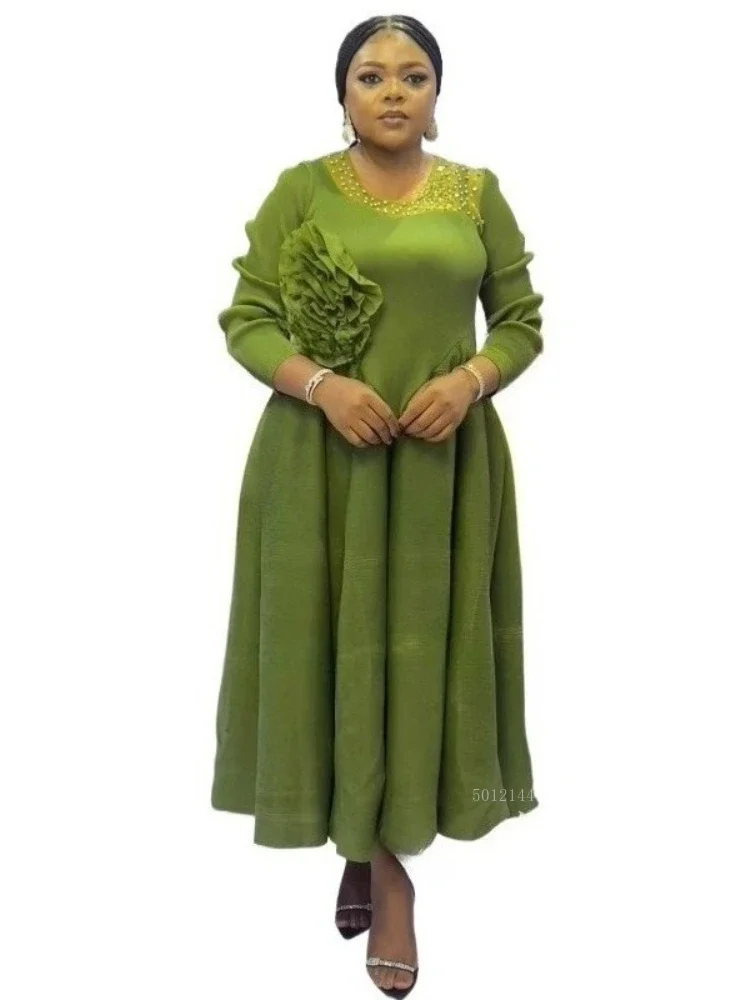 فستان مياكي فضفاض بطيات بلون سادة، فستان نسائي أنيق مصنوع يدويًا من الدانتيل والماس