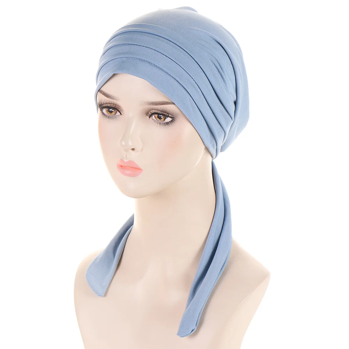 Ramadan Muslim Hijab Caps Crystal Hemp Women\'s Longtail Headscarf Hat Chemo Hats Hair Care Solid Color Turban Bonnet