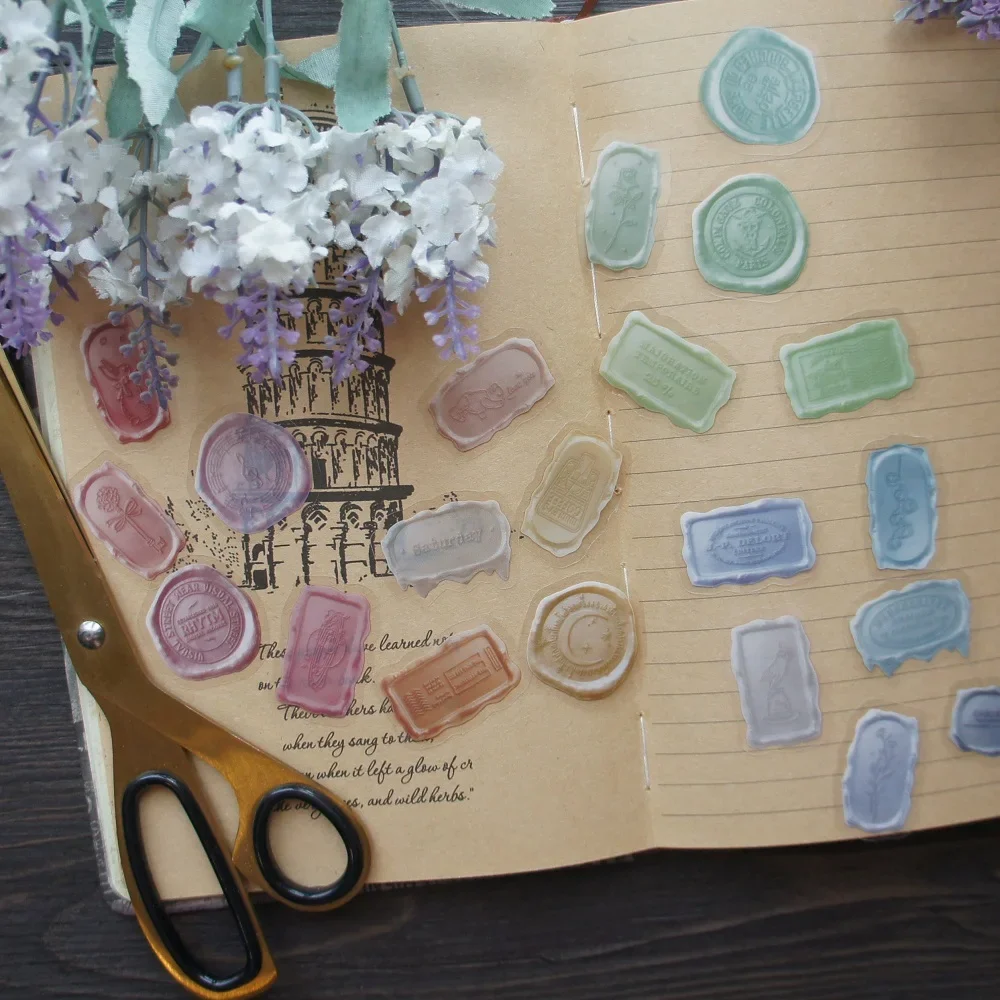 

38pcs Light Color Stmap Wax Postmark Style PVC Sticker Scrapbooking DIY Gift Packing Label Decoration Tag