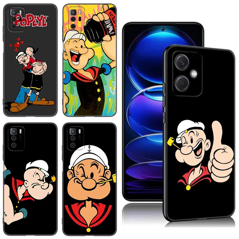 Disney Popeye The Sailor Black Silicone Phone Case For Xiaomi Redmi Note 10 11 11S 12 13 Pro 4G Plus 10S 12S 11T 5G