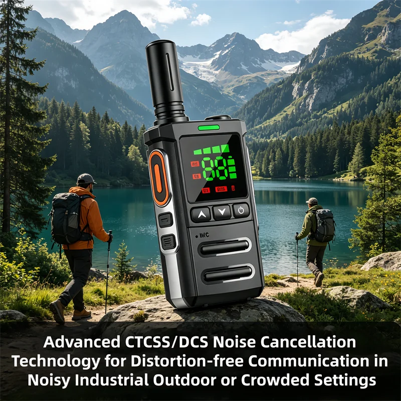 Mini Walkie Talkie 2 Pack with LCD Display and Flashlight Long Range Rechargeable VOX Two Way Radio for Outdoor Camping Hiking