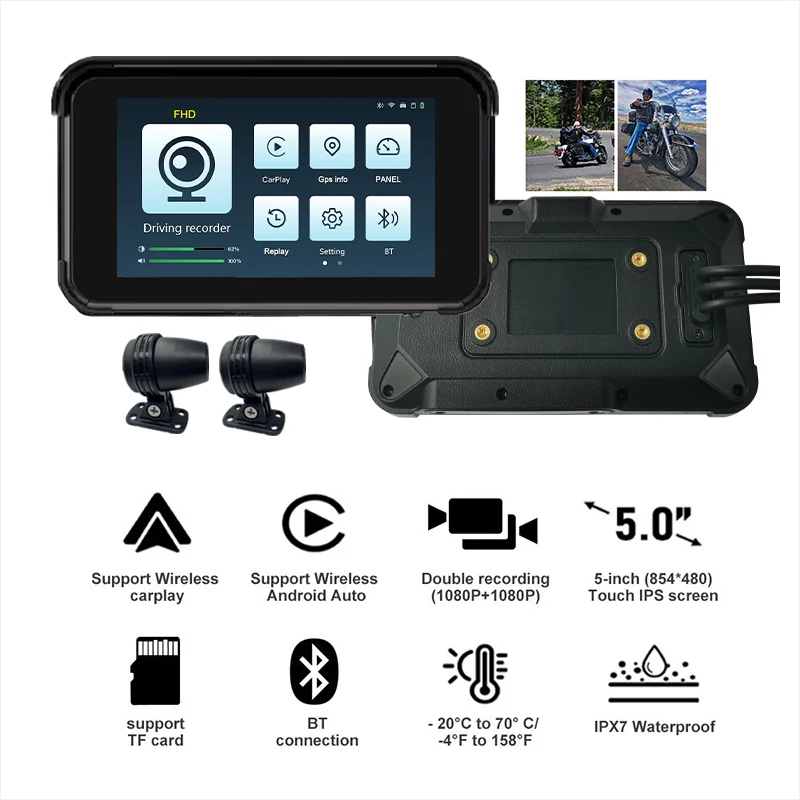 

Hot Sale High Quality Motorbike Navigation Waterproof Wireless Android Auto Wireless CarPlay Screen for Motorcycle