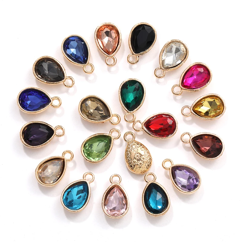 20Pcs Teardrop in lega di zinco perline di strass Color oro ciondoli di cristallo per collana braccialetto gioielli che fanno fascino fai da te