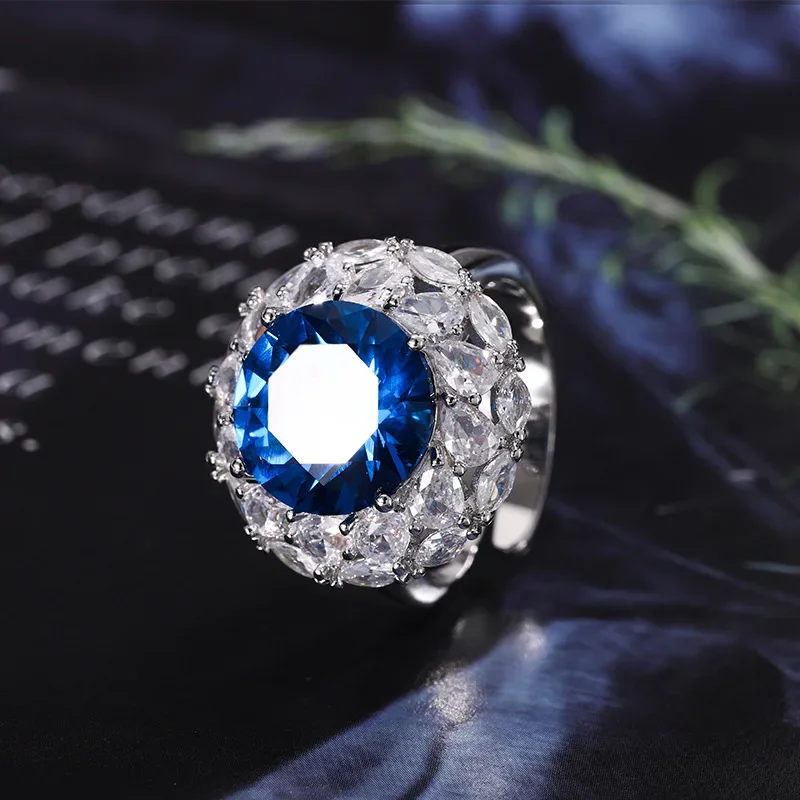 S925 Silver Plated 18K Gold Plated PT950 Platinum Blue Spindle Round Temperament Light Luxury Suit Women 12-7mm