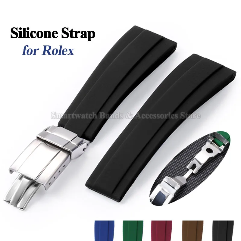 20mm Silicone Watch Strap for Seiko for Rolex Submariner Daytona for Oysterflex Waterproof Rubber Bracelet Watch Accessories