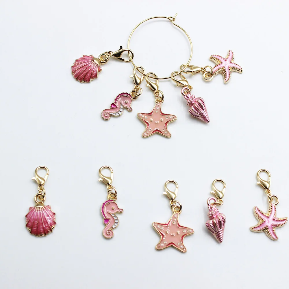 Metal Conch Starfish Knitting Stitch Markers, Enamel Charm Locking Crochet Pins for Sewing or Craft Accessories of DIY Supplies