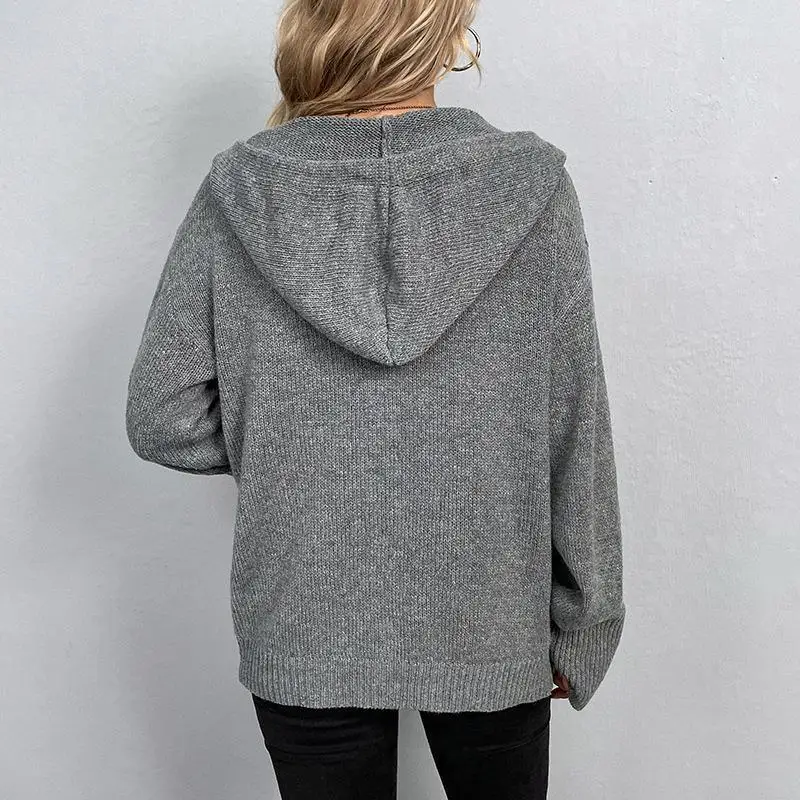 New Hooded Sweatshirt Long Sleeve Knitted Top Cardigan Jacket Sweaters Cardigans Sweaters Coats With Hat