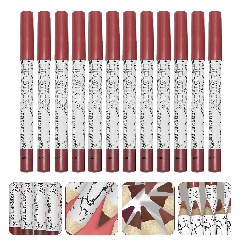 12Pcs Lip Pencil Set Waterproof Smudge Proof Light Comfortable Lip Lining Tool for Accurate Definition Natural Stereo Lips