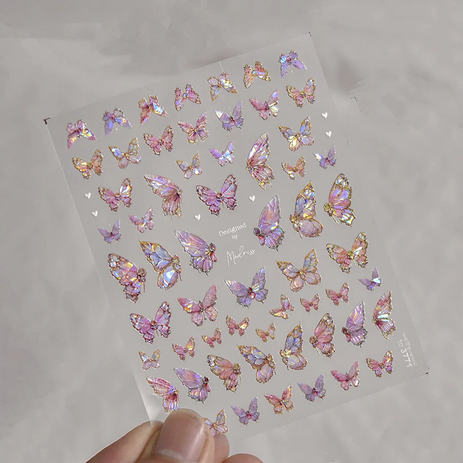 1Pcs 5D Geprägte Aurora Schmetterling Nail art Aufkleber Selbstklebende Aufkleber Für Nägel Dekoration DIY 3D Acryl Nagel Liefert teile
