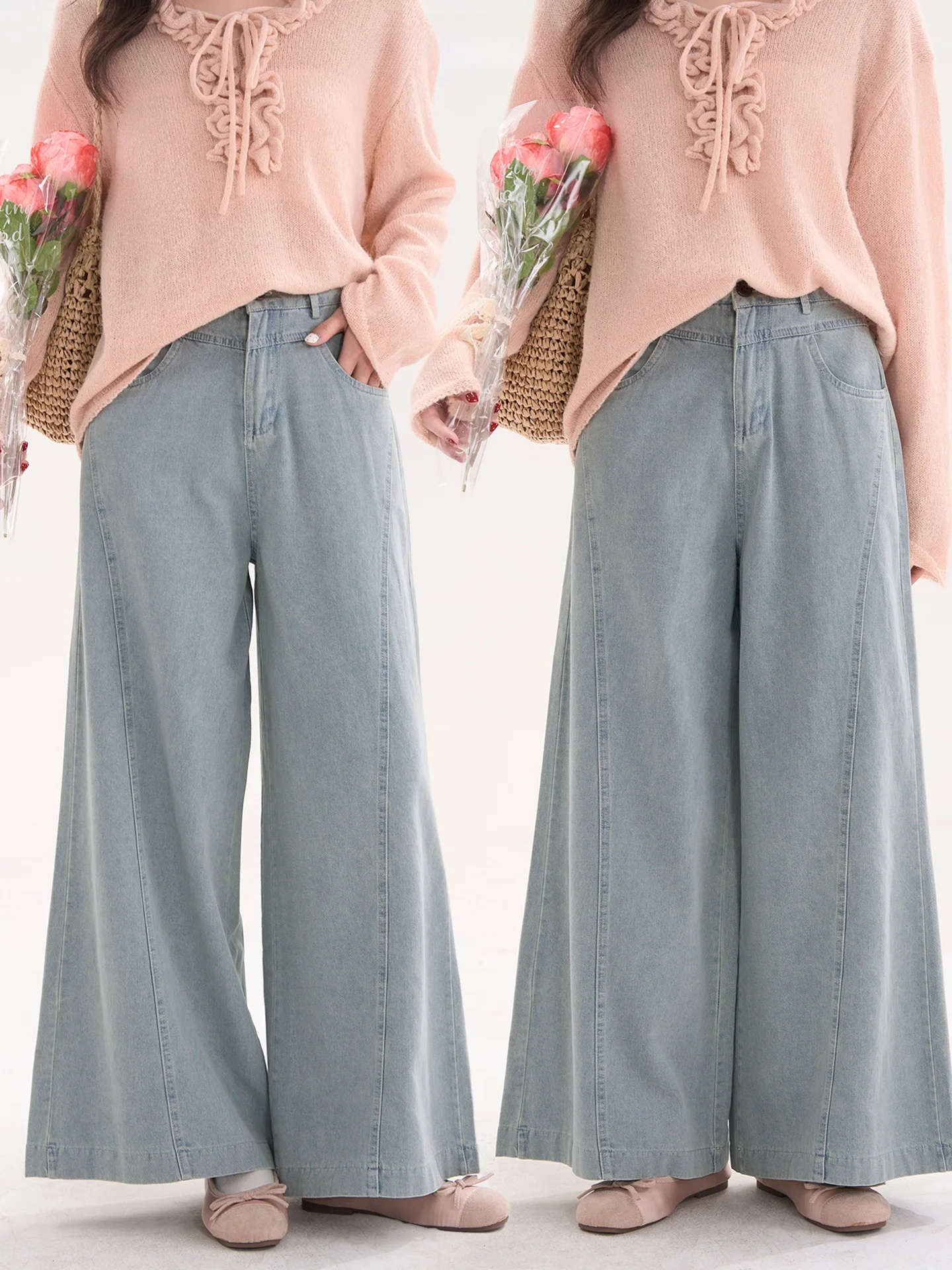 

Женские джинсы с высокой талией и широкими штанинами, повседневные, свободного кроя, универсальные, весенние, из хлопкового денима, серия High Field Window Heme