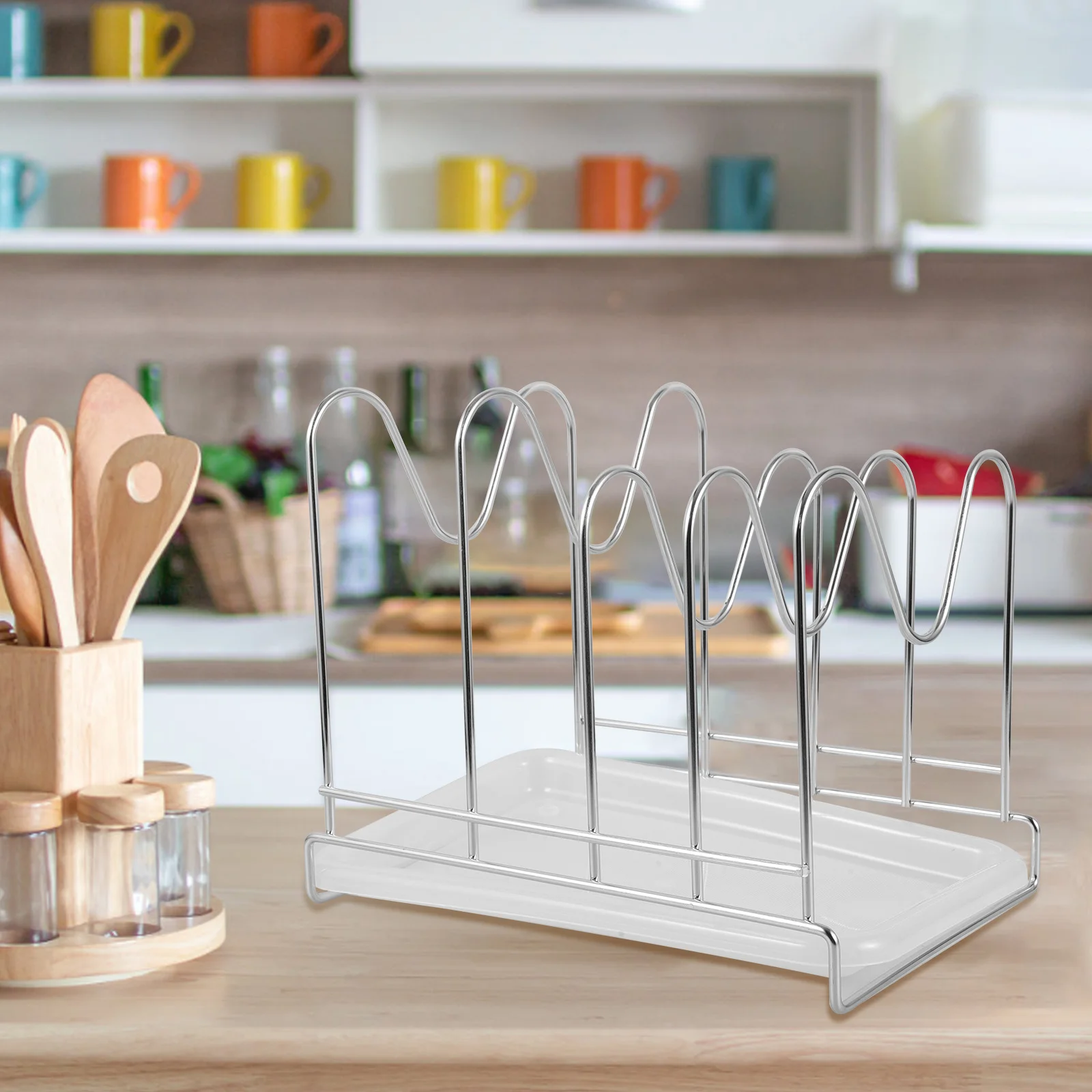 

Modern Stainless Steel Cutting Board Organizer Kitchen Rack Pot Lid Stand Drying Storage Rack Pot Lid Organizer