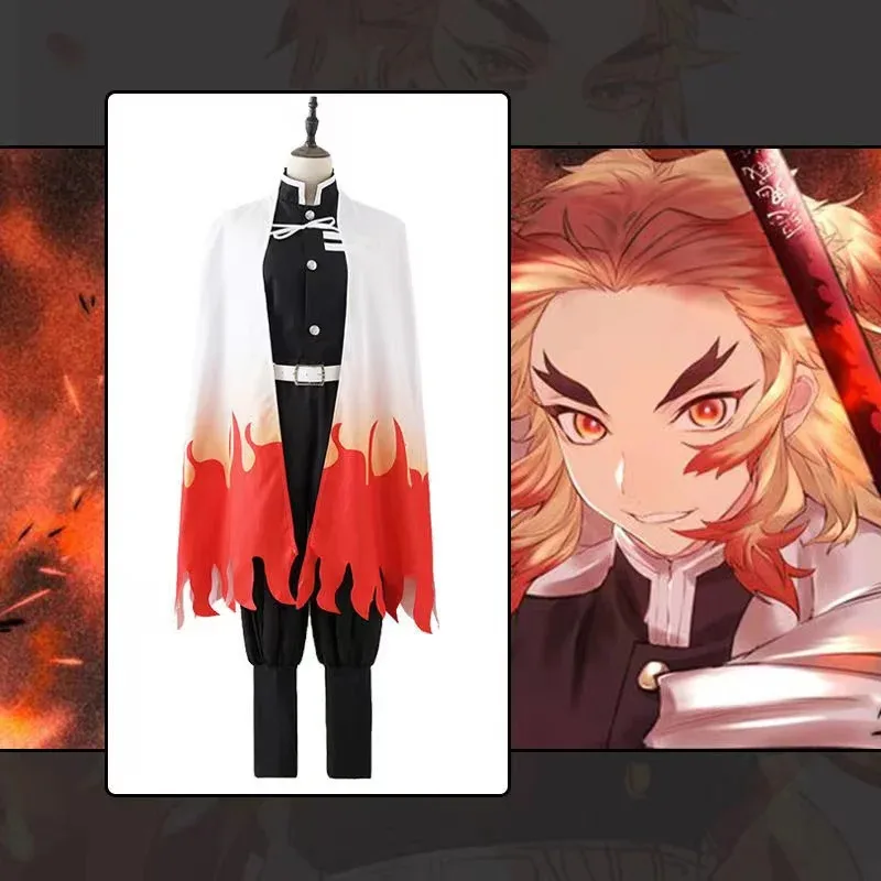 2025 Anime nuevo Demon Slayers Kimetsu No Yaiba Rengoku Kyoujurou Cosplay disfraz uniforme tipo kimono Halloween carnaval Navidad ❤ ❤