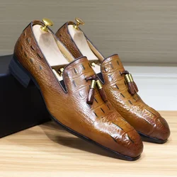 Mocassino con nappe da uomo di lusso scarpe eleganti in vera pelle stampe in coccodrillo scarpe eleganti da festa di nozze Slip-On da lavoro Casual per uomo