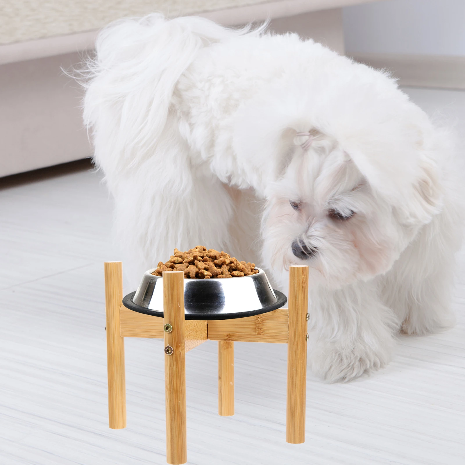 

Dog Bowl Holder Bamboo Food Stand Raised Pet Feeder Neck Protection Cat Bowl Support Rack Multi function Supply