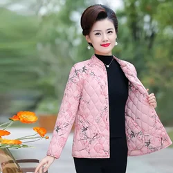 Middle-Aged And Elderly Women Autumn Winter Coat Light Cotton Clothes Fashion Floral Warm Jacket Female Cotton Jacket Tops