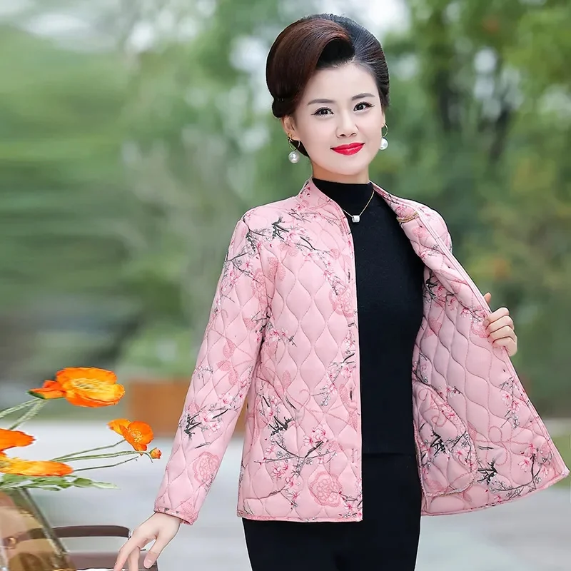 Middle-Aged And Elderly Women Autumn Winter Coat Light Cotton Clothes Fashion Floral Warm Jacket Female Cotton Jacket Tops