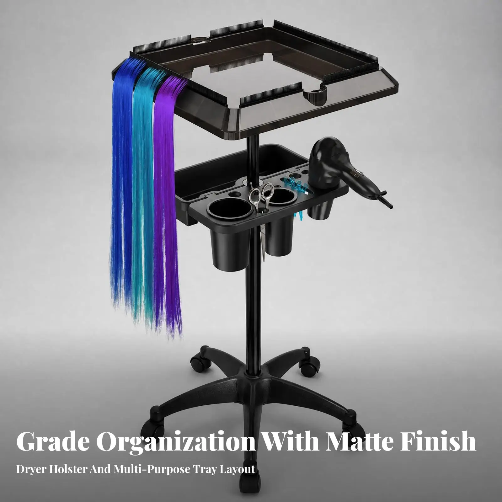 Adjustable Height Salon Cart Tray for Hair Coloring Tools and Extension Accessories