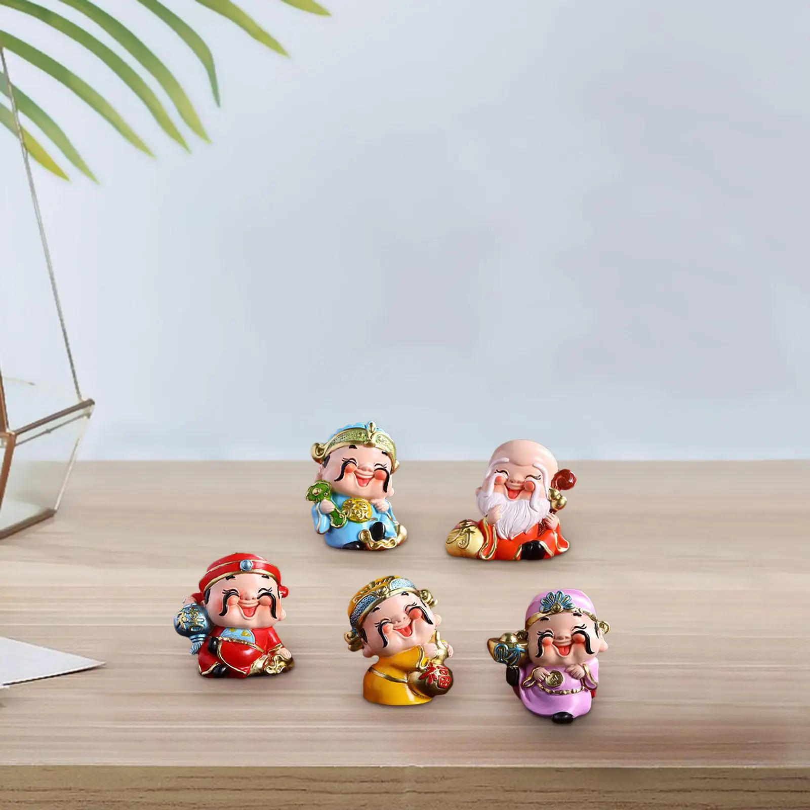 5 Pieces Joyful Fortune Gods Figurines Crafts for Holiday Table Decoration