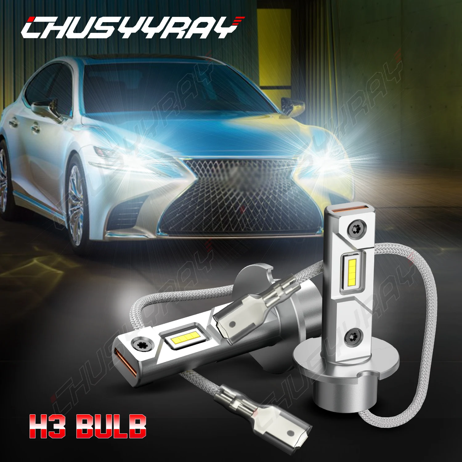 

CHUSYYRAY 2PCS Car lights H3 Super Bright LED Headlights High Low Beam Fog Light Bulb White 6000K Car accsesories