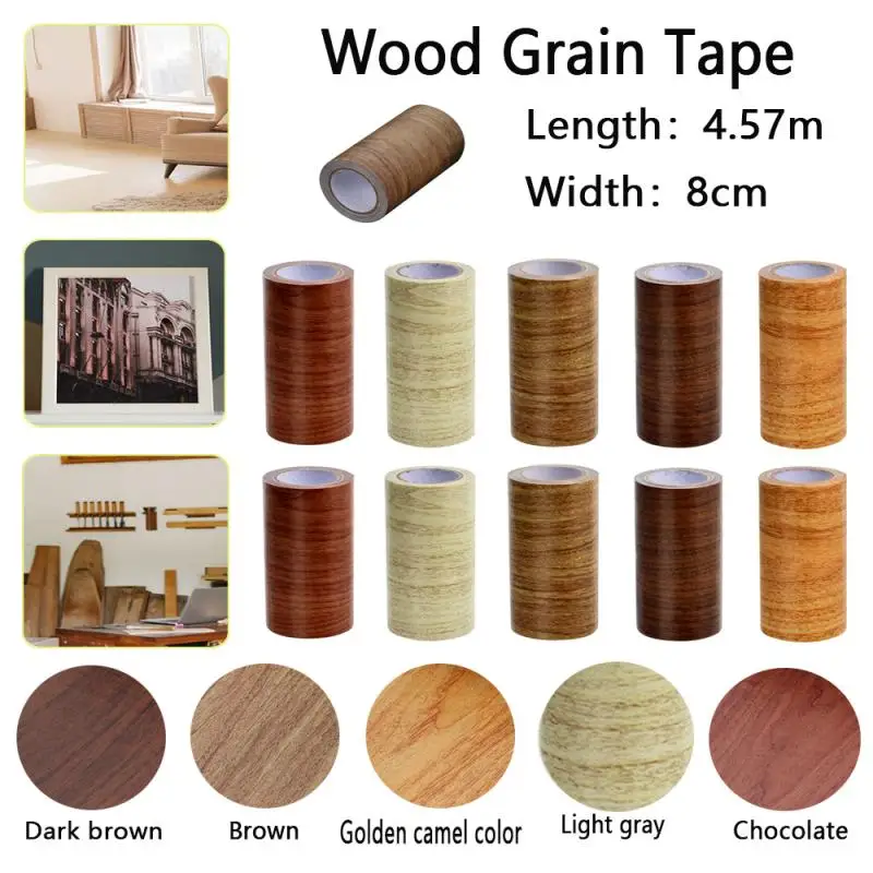 

1roll 8cm/4.57m Simulation Wood Grain Repair Glue Tape Roll Self-adhesive Wallpaper Contact Paper Door Furniture Table Decor