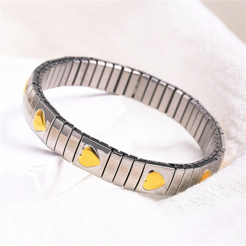 سوار عتيق من الفولاذ المقاوم للصدأ للسيدات ، سوار مرن بسيط على شكل قلب ، إكسسوارات مجوهرات عالية ، هدية حفلات ، اتجاه الموضة ، 316L #3