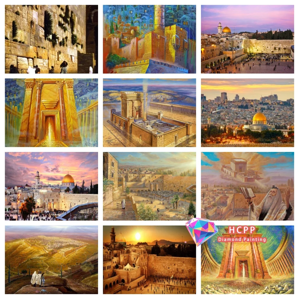 Weinwand Jerusalem Diamant-Malerei-Set Quadratische Runde Diamanten 5D DIY Jüdisch-Christliches Mosaik Handgemachtes Kunstgeschenk Heimdekoration