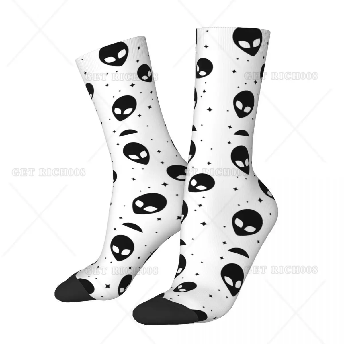 Funny Happy Men's Socks Black And White Alien Pattern Vintage Hip Hop Novelty Crew Crazy Sock Gift Pattern Printed