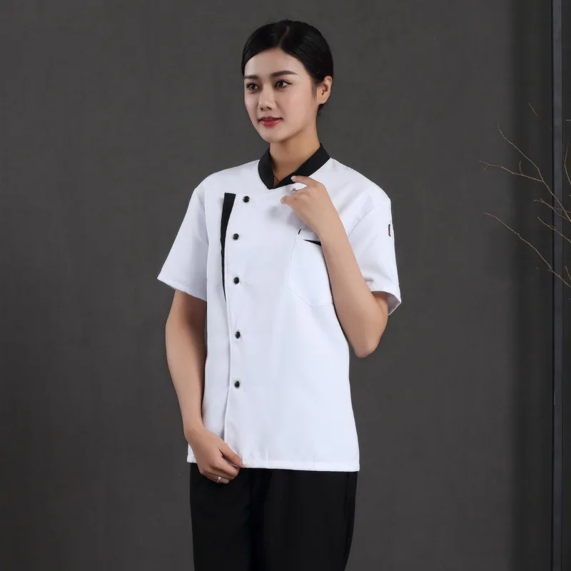 Chef Overalls Men's Short-Sleeved Summer Thin plus-Sized plus-Sized Kitchen Dining Canteen Black Breathable Chef Uniform