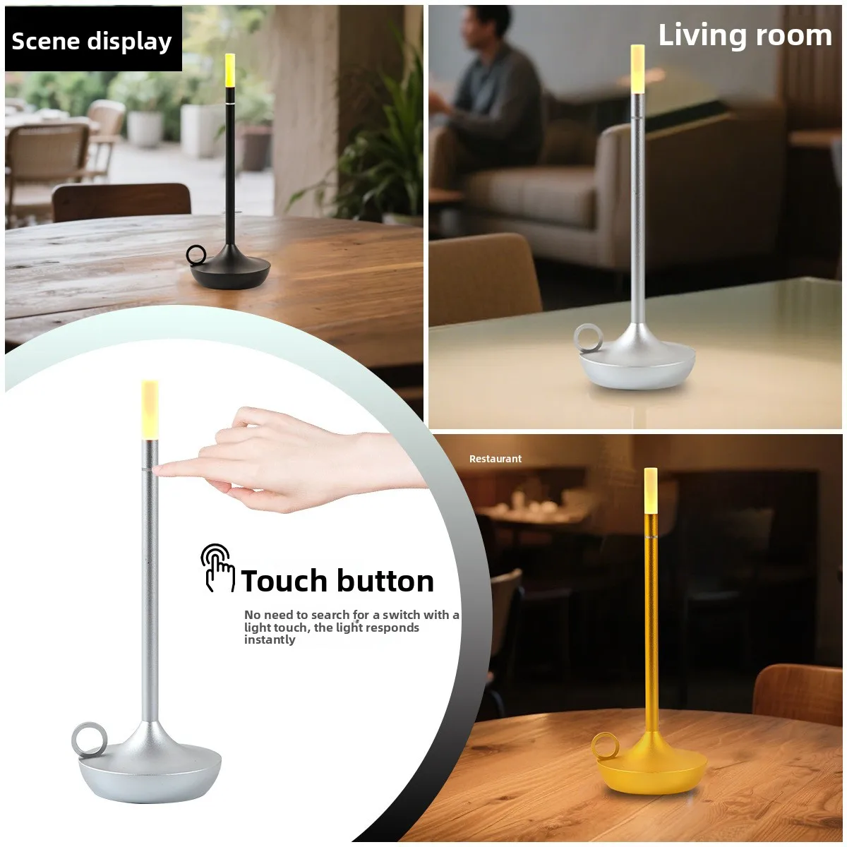 Светодиодная настольная лампа с металлической свечой, сенсорная лампа для спальни, гостиной, столовой, прикроватной тумбочки