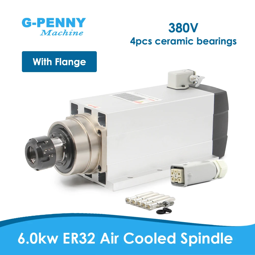 Image of G-Penny 380V 6kW ER32 Luftgekühlter Spindelmotor mit Keramikkugellagern 18000 U/min für CNC-Holzbearbeitungsmaschinen