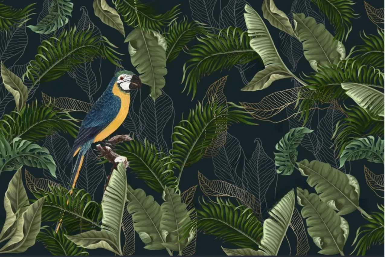 

Custom mural wallpaper Nordic tropical plant parrot background wall paper home decor living room bedroom 3d wallpaper