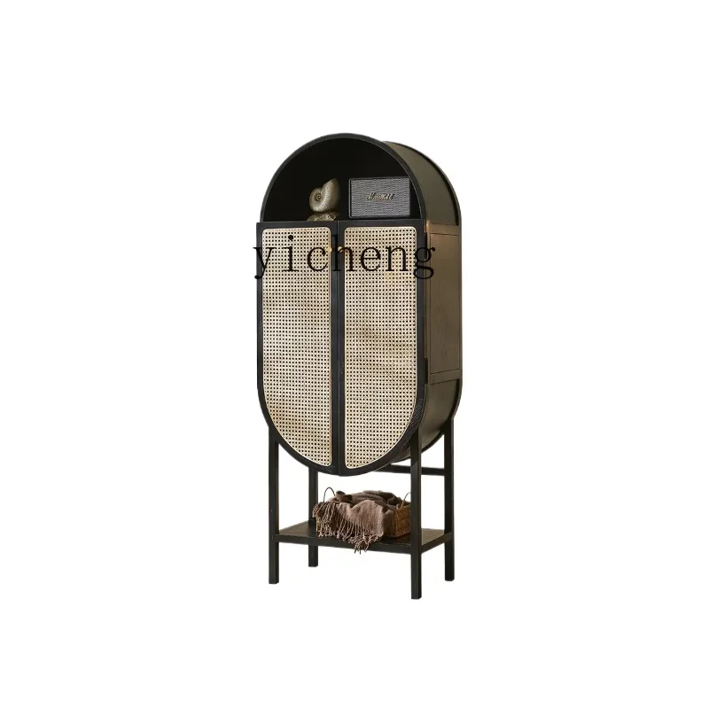 

TQH wabi sandy wind locker wabi sandy wind solid wood medieval rattan weaving storage cabinet retro storage display cabinet