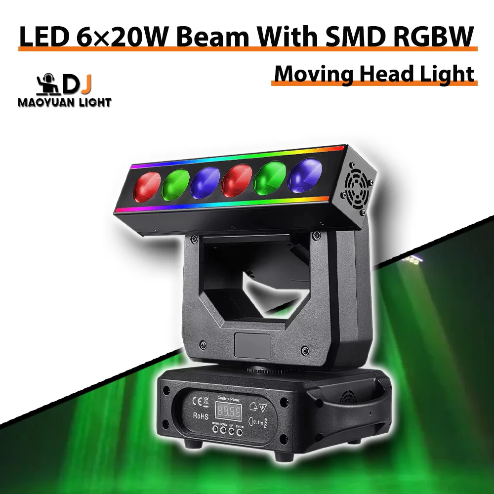 

MYDJ LED 6X20W RGBW луч с подвижной головкой и апертурой, стробоскопический эффект, ось XYZ, бесконечное вращение DMX512 для DJ Disco Club Bar