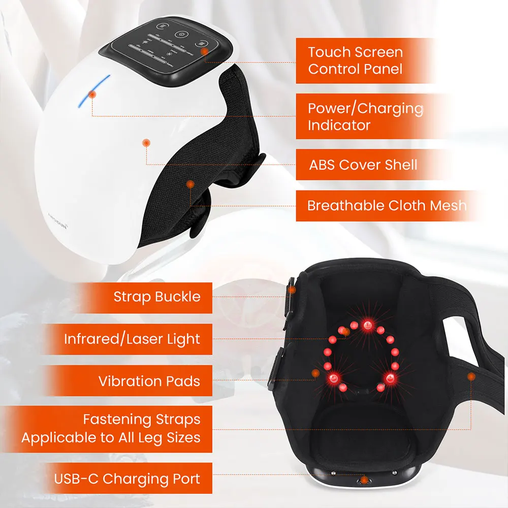 Airsidun Wireless Knee Massager LED Touch Button Displays Type C Interface Charge Three Heating Modes Knee Fatigue and Pain