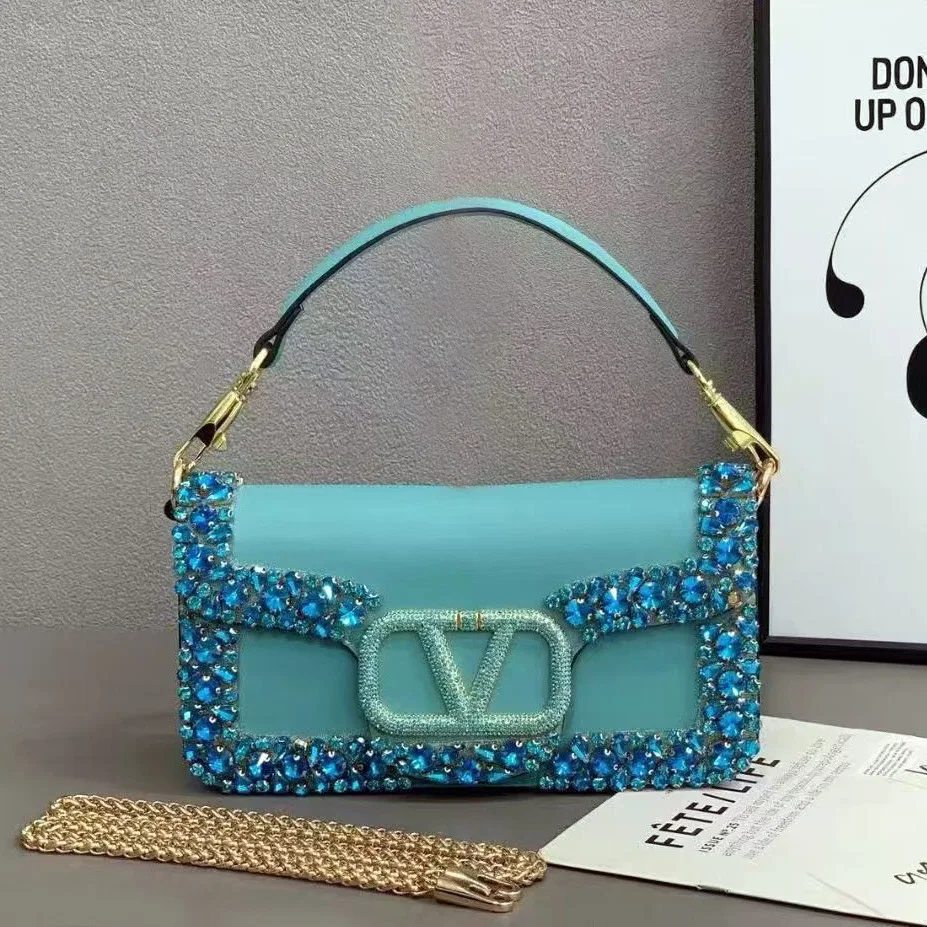 

Винтажная сумка-цепочка 2026 с пайетками и стразами, квадратная сумка-кроссбоди из натуральной кожи для женщин, блестящая дизайнерская сумка через плечо
