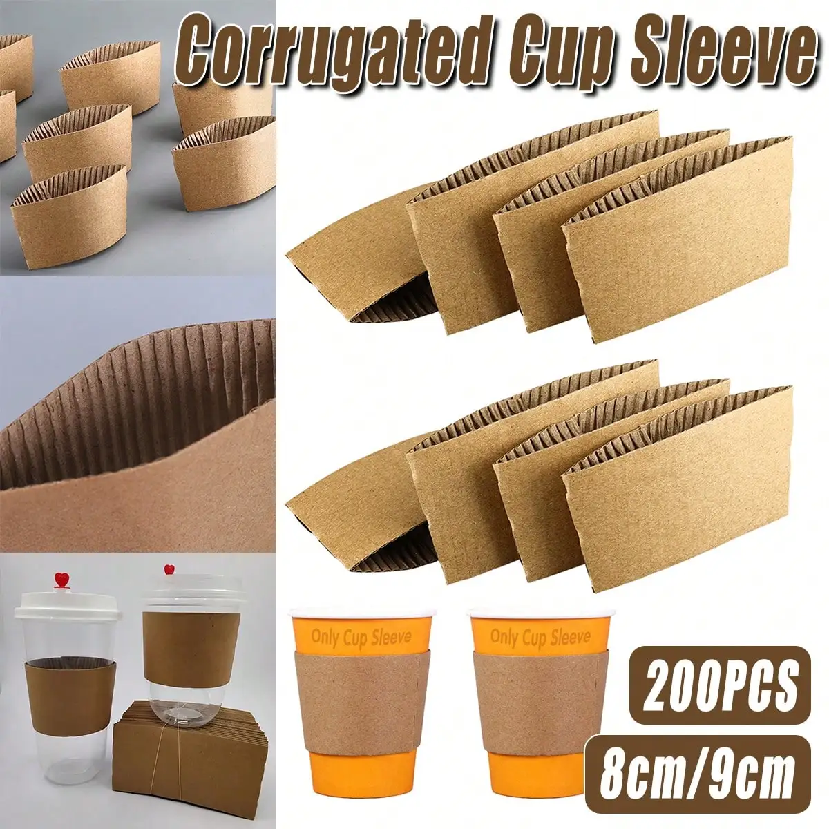 200X Disposable Kraft Paper Coffee Cup Sleeves