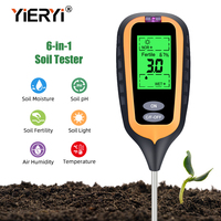 Yieryi 6 in 1 Soil PH Meter Digital Soil Moisture Nutrient Fertility Tester Sunlight Air Humidity Temp Detector for Garden Plant