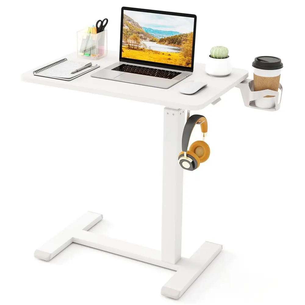 

Mobile Standing Desk, Pneumatic Height Adjustable Rolling Desk with Cup Holder amp Headphone Hook, Overbed Table with Hidden Wh