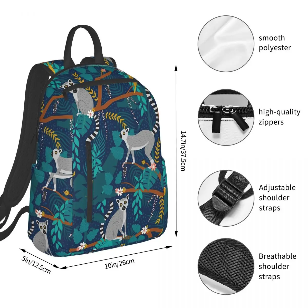Lemurs In A Blue Jungle Backpack Student BookBag Children School Bag Computer Shoulder Bags Men Women